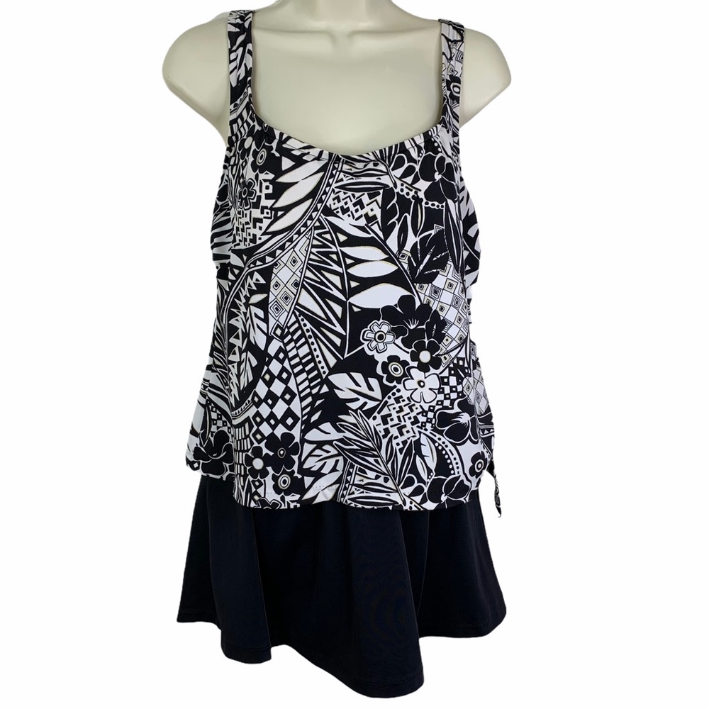 Azul Women’s Skirted One Piece Swimsuit Black and White
